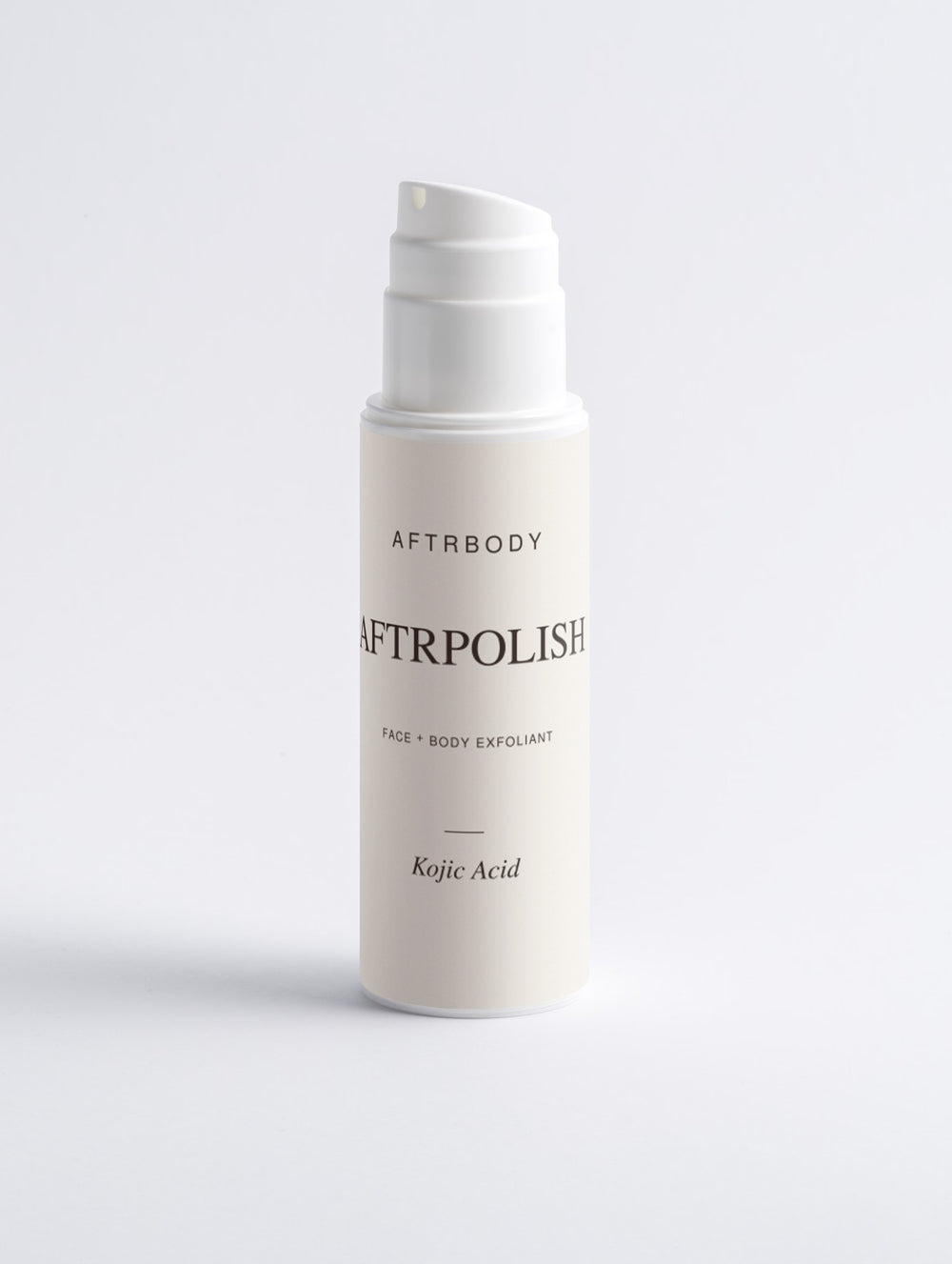 AFTRPOLISH Face + Body Exfoliant — definitieve witte flacon met crème etiket